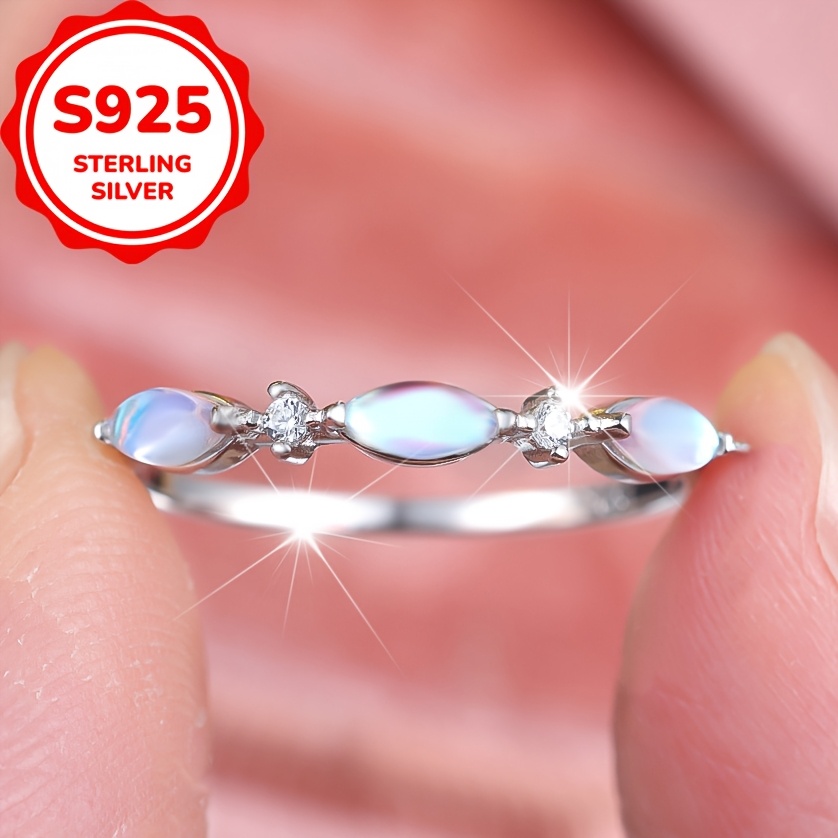 Women's Exquisite Marquise Moonstone Ring, 925 Sterling Silver